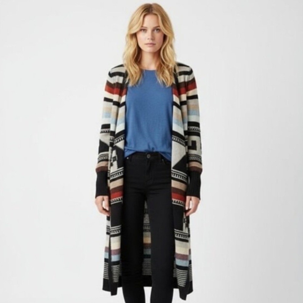 Free People Geometric Wool Angora Blend Duster Cardigan Tribal Boho Multi XS